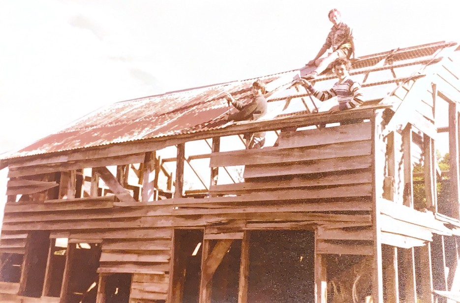 Johnson Brothers Building team working on a roof frame